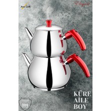 Elegant Küre Aile Boy Bakalit Kulplu Çaydanlık Takımı - Kırmızı