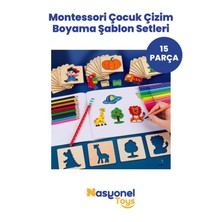Nasyonel Toys Eğitici Ahşap Çizim ve Boyama Şablonları – Montessori Çocuk Seti 15’li -