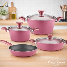 Arzu Çelik 7 Parça Granit Set Cam Kapak - Mürdüm