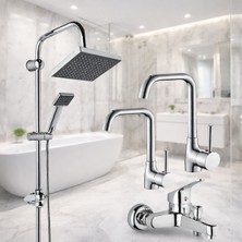 Krom 4lü Set Banyo Bataryası Eviye Bataryası Lavabo Bataryası Duş Tepe Yağmurlama Seti Özel Seri 2