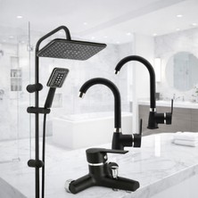 Siyah Robot Siyah Tepe Yağmurlama Duş Seti Mutfak Banyo Lavabo Bataryası 4'lü Set