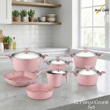 Arzu Çelik 12 Parça Granit Set Çelik Kapak - Pembe
