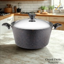 Arzu Çelik 28 Cm Granit Derin Tencere Çelik Kapak - Siyah