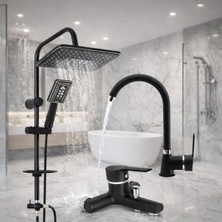 Siyah Robot Yağmurlama Duş Seti Mix Siyah Banyo Lavabo Bataryası Seti Duşa Kabin 3'lü Set