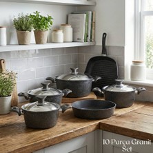 Arzu Çelik 10 Parça Granit Set Çelik Kapak - Siyah