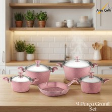 Arzu Çelik 9 Parça Granit Set Çelik Kapak - Pembe