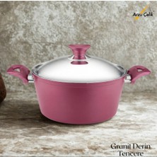 Arzu Çelik 24 Cm Granit Derin Tencere Çelik Kapak - Mürdüm