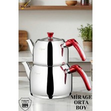 Elegant Mirage Orta Boy Bakalit Kulplu Çaydanlık Takımı - İnsörtlü Kırmızı