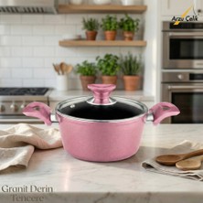 Arzu Çelik 18 Cm Granit Derin Tencere Cam Kapak - Mürdüm