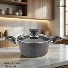 Arzu Çelik 20 Cm Granit Derin Tencere Cam Kapak - Siyah