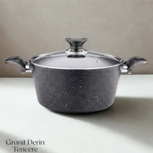 Arzu Çelik 24 Cm Granit Derin Tencere Cam Kapak - Siyah