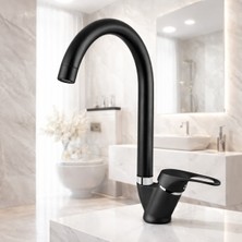 Köşe Borulu Siyah Krom Mutfak Eviye Musluğu Çeşmesi Bataryası Sıcak Soğuk Çift Su Girişli