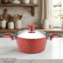 Arzu Çelik 20 Cm Granit Derin Tencere Çelik Kapak - Kırmızı