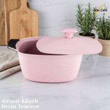 Katre 22 cm Granit Köşeli Derin Tencere Alüminyum Kapak - Pembe