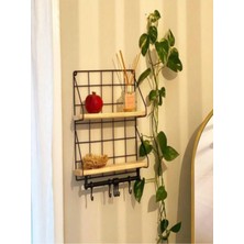 Emfa Home 2 Katlı Ahşap Mutfak Rafı – Bardak & Kupa Askısı, 6 Kancalı Düzenleyici, Kahve Fincanı Askılığı