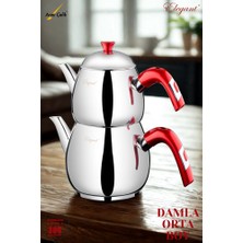 Elegant Damla Orta Boy Bakalit Kulplu Çaydanlık Takımı - Kırmızı İnsörtlü