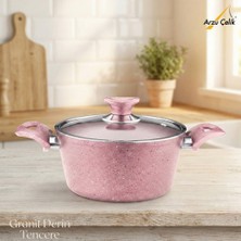 Arzu Çelik 24 Cm Granit Derin Tencere Cam Kapak - Pembe