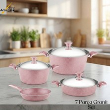 Arzu Çelik 7 Parça Granit Set Çelik Kapak - Pembe