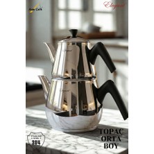 Elegant Topaç Orta Boy Bakalit Kulplu Çaydanlık Takımı-Siyah