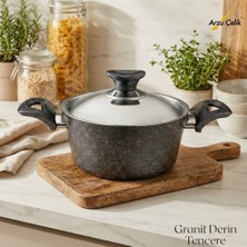 Arzu Çelik 20 Cm Granit Derin Tencere Çelik Kapak - Siyah