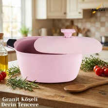 Katre 28 cm Granit Köşeli Derin Tencere Alüminyum Kapak - Pembe