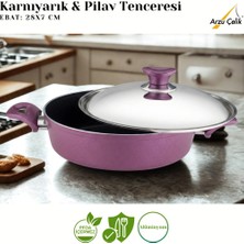 Arzu Çelik 28 Cm Granit Karnıyarık & Pilav Tenceresi Çelik Kapak - Mürdüm
