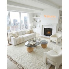 Modern Orta Sehpa & Top Sehpa Cam Sehpa & Küre Orta Sehpa - Açık Ceviz Top - Fasulye - Füme Cam