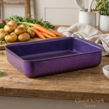 Arzu Çelik 30x35 Cm Granit Köşeli Tepsi - Violet