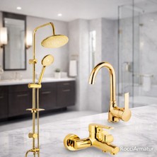 Gold Banyo Seti - Duş Robotu, Banyo Bataryası, Lavabo Bataryası 3'lü Duş Set