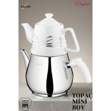 Elegant Topaç Mini Porselen Demlikli Bakalit Kulplu Çaydanlık Takımı - Beyaz