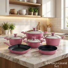 Arzu Çelik 10 Parça Granit Set Çelik Kapak - Mürdüm