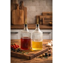 Porsima Viking 18114 2li 1000 ml Cam Şişe Yağlık Sirkelik Çift Kapaklı Gold