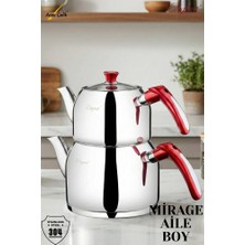 Elegant Mirage Aile Boy Bakalit Kulplu Çaydanlık Takımı - İnsörtlü Kırmızı