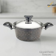 Arzu Çelik 18 Cm Granit Derin Tencere Çelik Kapak - Siyah