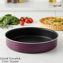 Arzu Çelik 28 Cm Granit Yuvarlak Fırın Tepsisi - Mürdüm