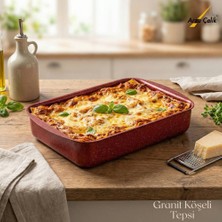 Arzu Çelik 22x30 Cm Granit Köşeli Tepsi - Kırmızı