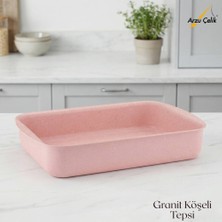 Arzu Çelik 30x35 Cm Granit Köşeli Tepsi - Pembe
