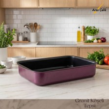 Arzu Çelik 30x35 Cm Granit Köşeli Tepsi - Mürdüm