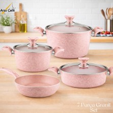 Arzu Çelik 7 Parça Granit Set Cam Kapak - Pembe