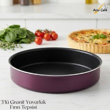 Arzu Çelik 3lü  Granit Yuvarlak Fırın Tepsisi Seti - Mürdüm