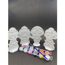 4’lü Prenses Kendin Boya Figür Seti Çocuklar Için Hobi ve Aktivite Kiti 12 Adet Boya Dahil