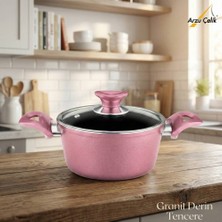 Arzu Çelik 20 Cm Granit Derin Tencere Cam Kapak - Mürdüm