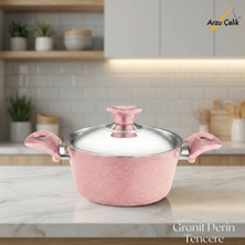 Arzu Çelik 18 Cm Granit Derin Tencere Çelik Kapak - Pembe