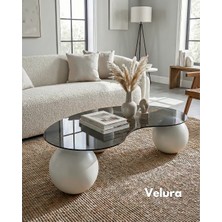 Velura Home & Living Top Sehpa & Modern Orta Sehpa & Cam Sehpa & Küre Sehpa - Fasülye - Füme Cam - Beyaz Ayak