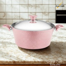 Arzu Çelik 28 Cm Granit Derin Tencere Çelik Kapak - Pembe