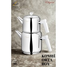 Elegant Kombi Orta Boy Bakalit Kulplu Çaydanlık Takımı - Beyaz