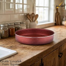 Arzu Çelik 28 Cm Granit Yuvarlak Fırın Tepsisi - Kırmızı