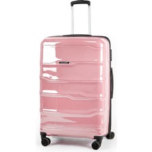 Polo&sky Azra Model Pudra Pembe Pp Polipropilen Kırılmaz Büyük Boy Valiz Bavul