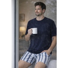 Koza İç Giyim Erkek Pamuklu Kısa Kollu Çizgili Cepli Şortlu Pijama Takımı