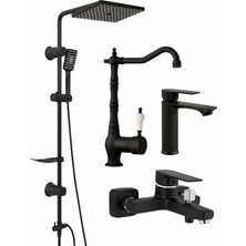 Musluq Aurum Luxe 4’lü Set - 4’lü Rustik Banyo & Mutfak Seti | Robot Duş + Lavabo + Eviye Set